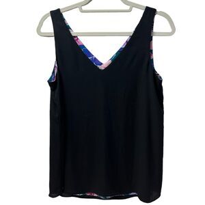 Lilly Pulitzer Reversible Florin V-Neck Top Tanzanian Moonlight Garden Small